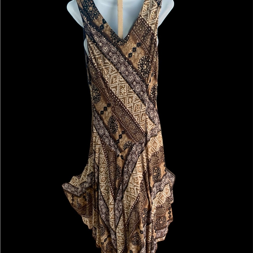 RABBIT RABBIT RABBITT DESIGN, Dress. Brown,Tan, Cream & Gold Accents, Size 14.